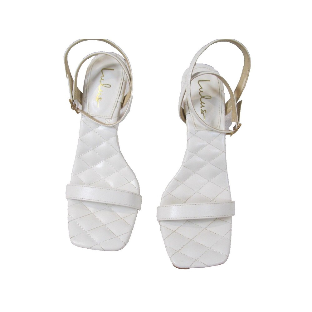 Lulus Donya White 8.5 Heels Square Open Toe Ankle Strap Sandals Pre‑Owned